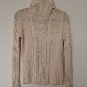 Hillard & Hanson Angora Cable Knit Turtleneck Sweater! Size S, Cream / White